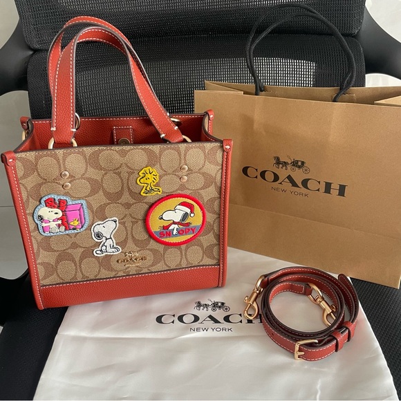Coach X Peanuts Dempsey Tote 22 In Signature Canvas With Patches